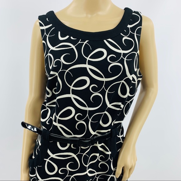 London Times Black & White Belted Dress - Picture 2 of 8